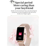 Montre connectée ZX19 pour femme, écran HD 1,45 pouce, Bluetooth 5.0, étanche IP68, avec suivi du sommeil, rappel du cycle menstruel, fréquence cardiaque et saturation en oxygène. Bracelet en acier.
