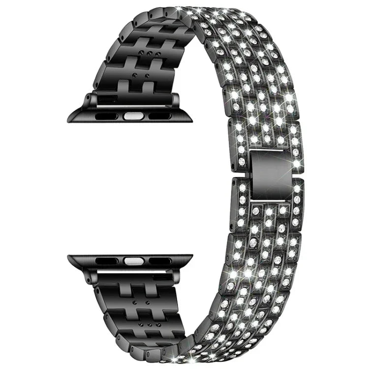 Bracelet de rechange en acier avec diamant à cinq perles pour Apple Watch Series, 7 41mm / 6 & SE & 5 & 4 40mm / 3 & 2 & 1 38mm, 7 45mm / 6 & SE & 5 & 4 44mm / 3 & 2 & 1 42mm