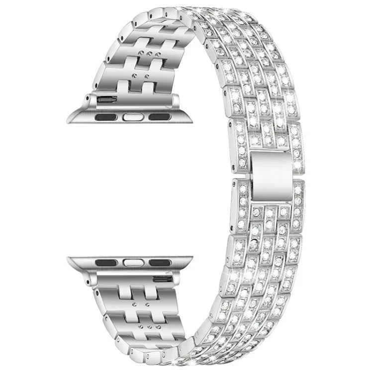 Bracelet de rechange en acier avec diamant à cinq perles pour Apple Watch Series, 7 41mm / 6 & SE & 5 & 4 40mm / 3 & 2 & 1 38mm, 7 45mm / 6 & SE & 5 & 4 44mm / 3 & 2 & 1 42mm
