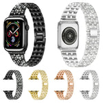 Bracelet de rechange en acier avec diamant à cinq perles pour Apple Watch Series, 7 41mm / 6 & SE & 5 & 4 40mm / 3 & 2 & 1 38mm, 7 45mm / 6 & SE & 5 & 4 44mm / 3 & 2 & 1 42mm