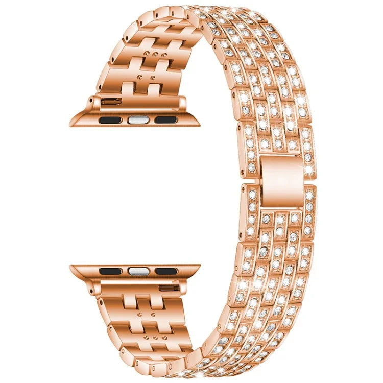 Bracelet de rechange en acier avec diamant à cinq perles pour Apple Watch Series, 7 41mm / 6 & SE & 5 & 4 40mm / 3 & 2 & 1 38mm, 7 45mm / 6 & SE & 5 & 4 44mm / 3 & 2 & 1 42mm