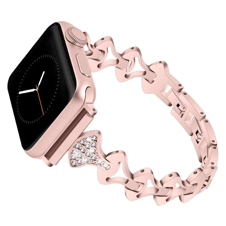Sector Shape Diamond Metal Replacement Strap Watchband For Apple Watch Series, 7 41mm / 6 & SE & 5 & 4 40mm / 3 & 2 & 1 38mm, 7 45mm / 6 & SE & 5 & 4 44mm / 3 & 2 & 1 42mm