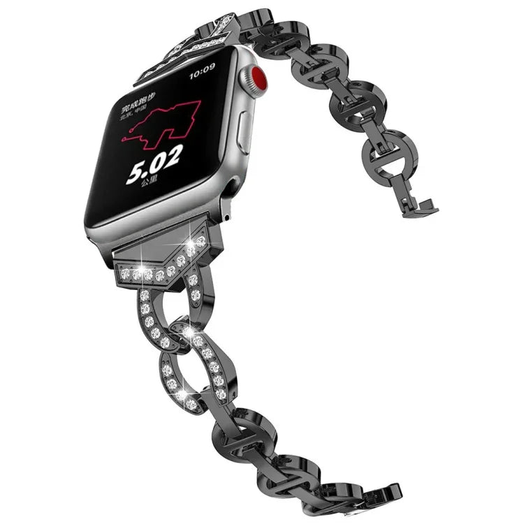 Bracelet de remplacement en acier inoxydable avec diamant pour Apple Watch Series, 7 41mm / 6 & SE & 5 & 4 40mm / 3 & 2 & 1 38mm, 7 45mm / 6 & SE & 5 & 4 44mm / 3 & 2 & 1 42mm