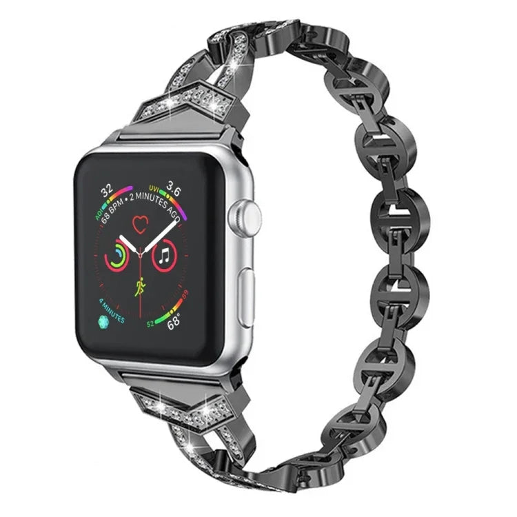 Bracelet de remplacement en acier inoxydable avec diamant pour Apple Watch Series, 7 41mm / 6 & SE & 5 & 4 40mm / 3 & 2 & 1 38mm, 7 45mm / 6 & SE & 5 & 4 44mm / 3 & 2 & 1 42mm