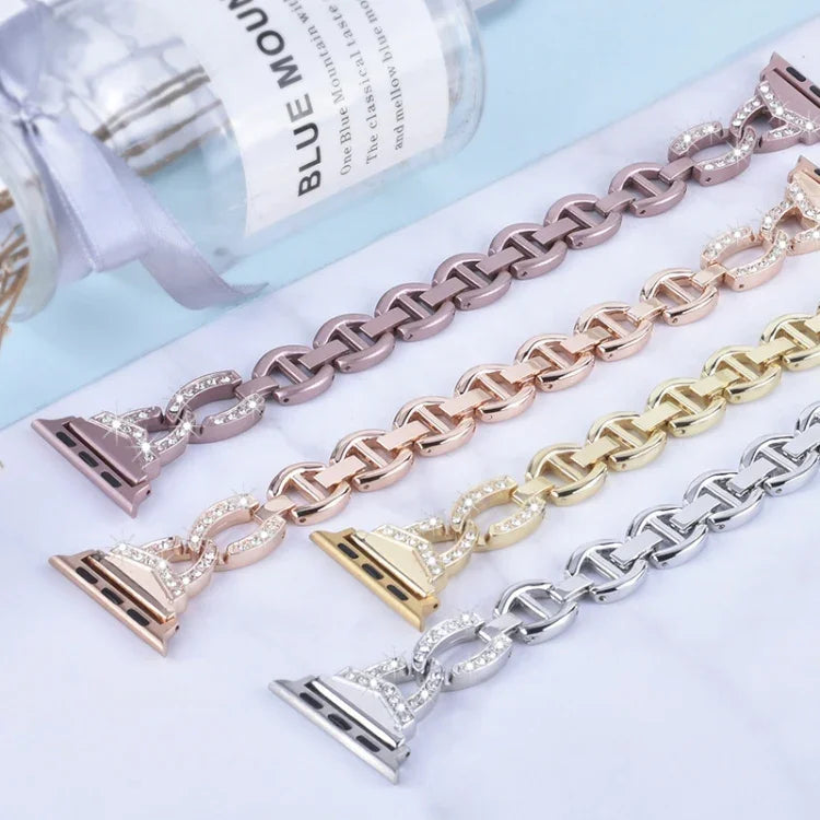 Bracelet de remplacement en acier inoxydable avec diamant pour Apple Watch Series, 7 41mm / 6 & SE & 5 & 4 40mm / 3 & 2 & 1 38mm, 7 45mm / 6 & SE & 5 & 4 44mm / 3 & 2 & 1 42mm