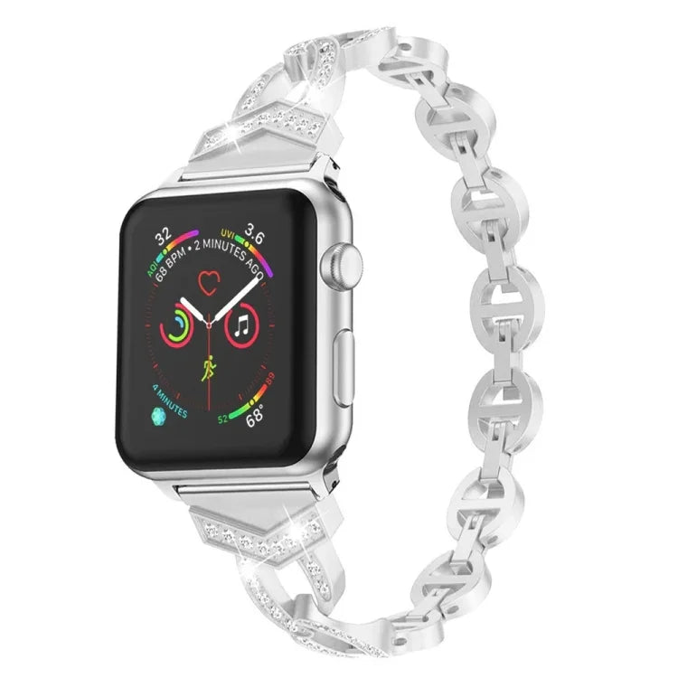 Bracelet de remplacement en acier inoxydable avec diamant pour Apple Watch Series, 7 41mm / 6 & SE & 5 & 4 40mm / 3 & 2 & 1 38mm, 7 45mm / 6 & SE & 5 & 4 44mm / 3 & 2 & 1 42mm
