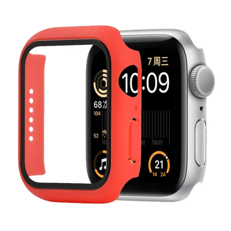 Étui de protection antichoc en PC et verre trempé avec carton d'emballage pour Apple Watch 44mm (Orange), pour Apple Watch Series 6 / 5 / 4 / Watch SE 40mm, pour Apple Watch Series 3 & 2 & 1 38mm