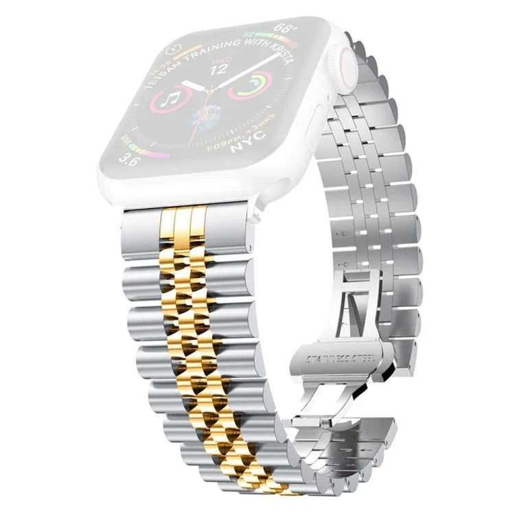 Bracelet de montre de remplacement en acier inoxydable à cinq perles pour femmes Largeur: 20 mm Pour Apple Watch Series, 7 45 mm / 6 & SE & 5 & 4 44 mm / 3 & 2 & 1 42 mm, 7 41 mm / 6 & SE & 5 & 4 40 mm / 3 & 2 & 1 38 mm
