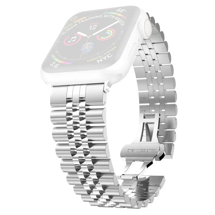 Bracelet de montre de remplacement en acier inoxydable à cinq perles pour femmes Largeur: 20 mm Pour Apple Watch Series, 7 45 mm / 6 & SE & 5 & 4 44 mm / 3 & 2 & 1 42 mm, 7 41 mm / 6 & SE & 5 & 4 40 mm / 3 & 2 & 1 38 mm
