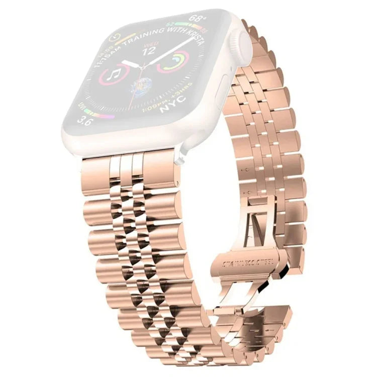 Bracelet de montre de remplacement en acier inoxydable à cinq perles pour femmes Largeur: 20 mm Pour Apple Watch Series, 7 45 mm / 6 & SE & 5 & 4 44 mm / 3 & 2 & 1 42 mm, 7 41 mm / 6 & SE & 5 & 4 40 mm / 3 & 2 & 1 38 mm