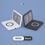 SY-118 Chargeur sans fil 15 W avec horloge de bureau calendrier perpétuel et surface miroir pliable, avec réveil et fonction de réglage de la luminosité à trois niveaux, SY-118 Noir, SY-118 Blanc