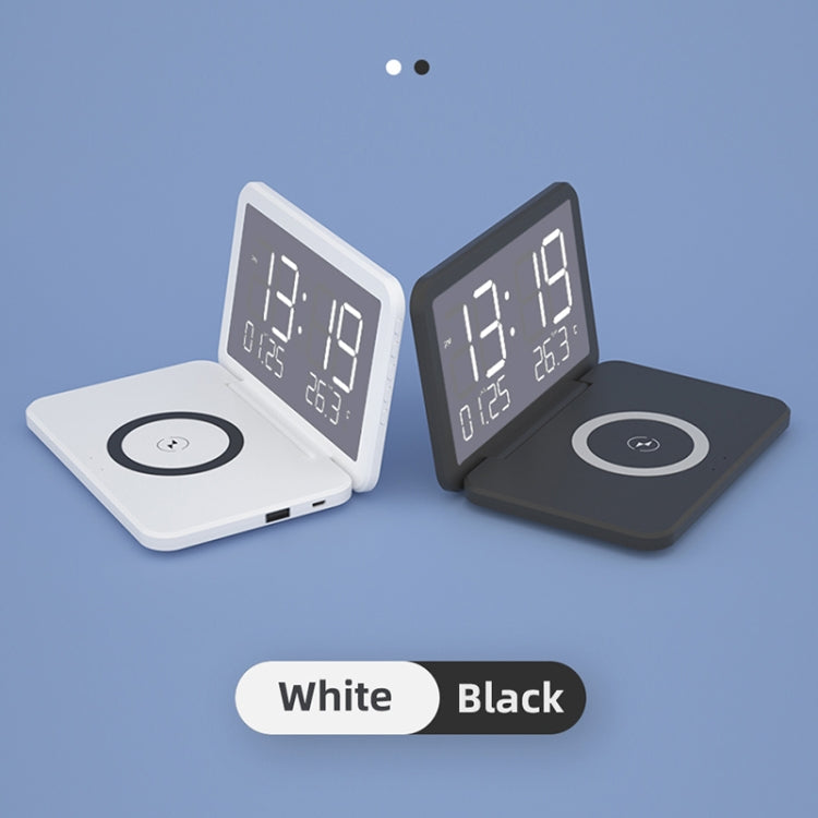 SY-118 Chargeur sans fil 15 W avec horloge de bureau calendrier perpétuel et surface miroir pliable, avec réveil et fonction de réglage de la luminosité à trois niveaux, SY-118 Noir, SY-118 Blanc