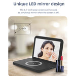 SY-118 Chargeur sans fil 15 W avec horloge de bureau calendrier perpétuel et surface miroir pliable, avec réveil et fonction de réglage de la luminosité à trois niveaux, SY-118 Noir, SY-118 Blanc