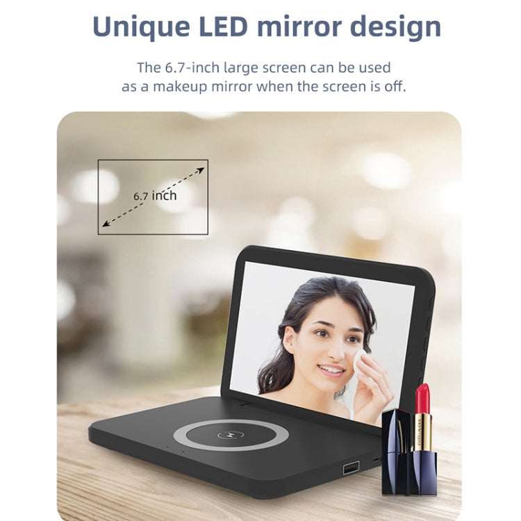 SY-118 Chargeur sans fil 15 W avec horloge de bureau calendrier perpétuel et surface miroir pliable, avec réveil et fonction de réglage de la luminosité à trois niveaux, SY-118 Noir, SY-118 Blanc