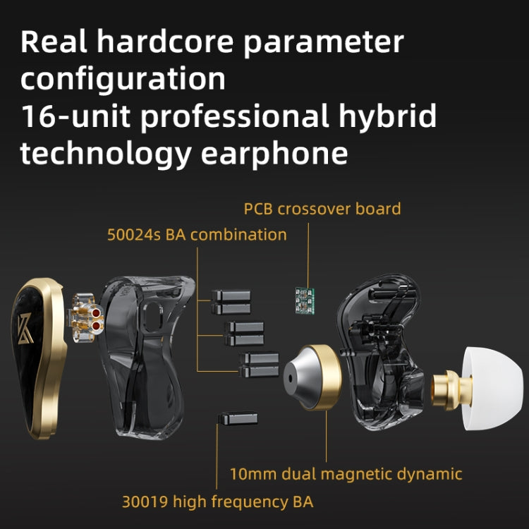 Écouteurs filaires intra-auriculaires KZ ZAS 16 unités à armature équilibrée, version standard ZAS (blanc), version standard ZAS (noir), version micro ZAS (blanc), version micro ZAS (noir)