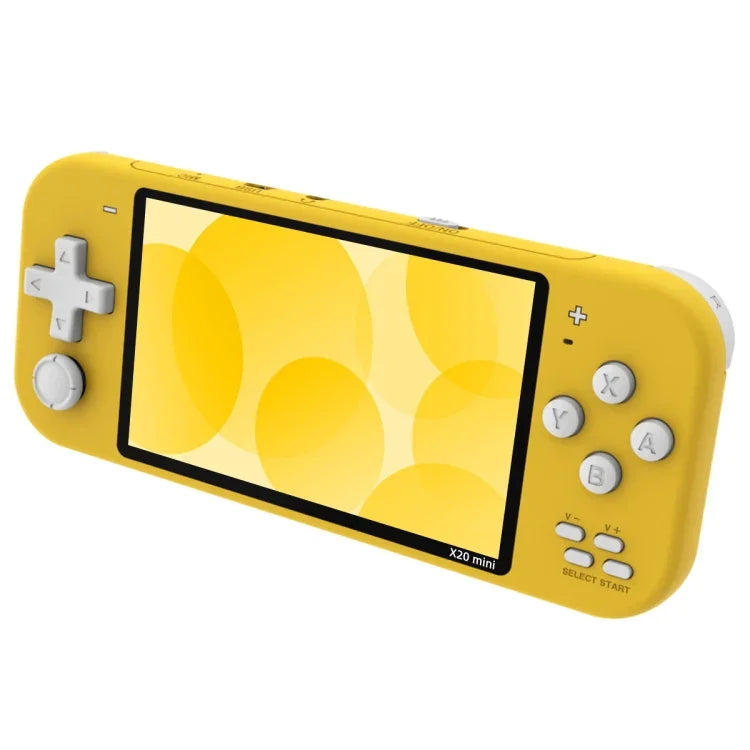Console de jeux portable X20 mini Classic Games avec écran de 4,3 pouces et 8 Go de mémoire, disponible en jaune, vert, bleu et gris.