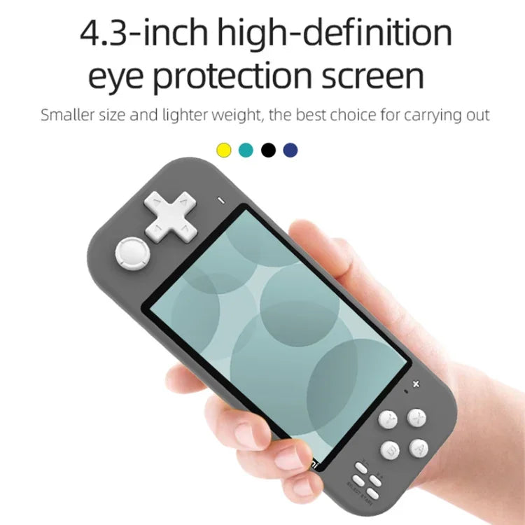 Console de jeux portable X20 mini Classic Games avec écran de 4,3 pouces et 8 Go de mémoire, disponible en jaune, vert, bleu et gris.