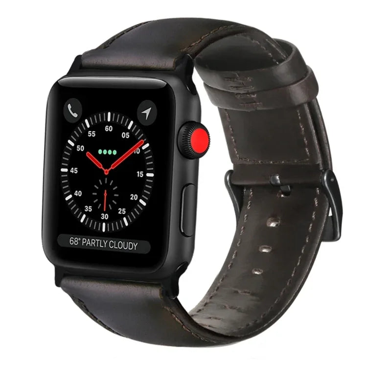 Bracelet de montre en cuir véritable ciré à l'huile, pour Apple Watch Series 8&7 41mm / SE 2&6&SE&5&4 40mm / 3&2&1 38mm, pour Apple Watch Series 7 41mm / 6 & SE & 5 & 4 40mm / 3 & 2 & 1 38mm