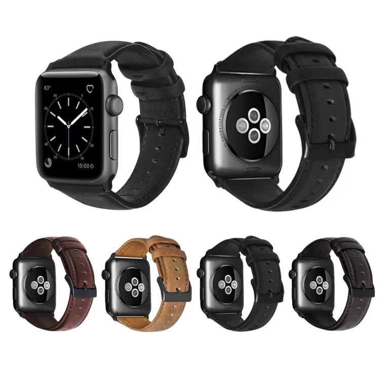 Bracelet de montre en cuir véritable ciré à l'huile, pour Apple Watch Series 8&7 41mm / SE 2&6&SE&5&4 40mm / 3&2&1 38mm, pour Apple Watch Series 7 41mm / 6 & SE & 5 & 4 40mm / 3 & 2 & 1 38mm