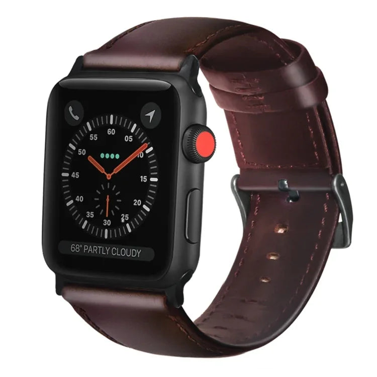 Bracelet de montre en cuir véritable ciré à l'huile, pour Apple Watch Series 8&7 41mm / SE 2&6&SE&5&4 40mm / 3&2&1 38mm, pour Apple Watch Series 7 41mm / 6 & SE & 5 & 4 40mm / 3 & 2 & 1 38mm