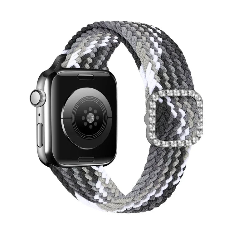 Bracelet de remplacement réglable en nylon tressé élastique avec boucle en diamant pour Apple Watch Series 7 & 6 & SE & 5 & 4 40mm/3 & 2 & 1 38mm, 7 & 6 & SE & 5 & 4 44mm/3 & 2 & 1 42mm