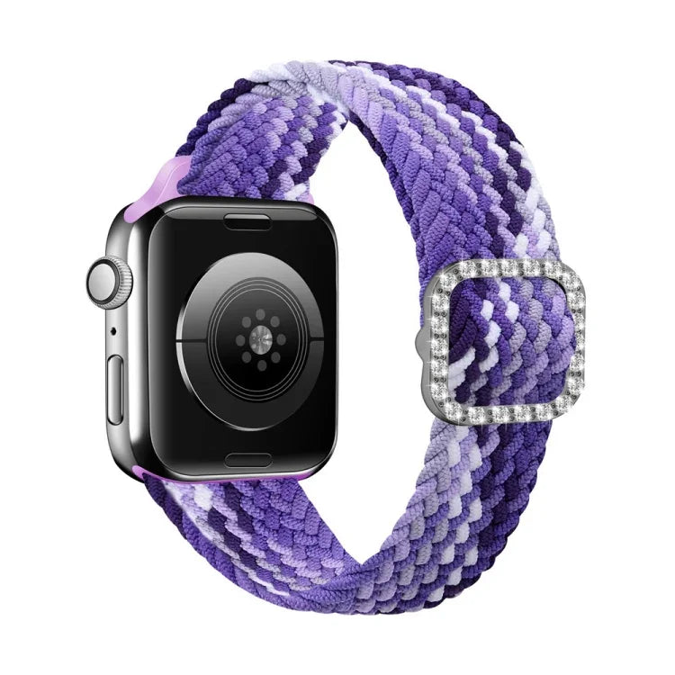 Adjustable Nylon Braided Elasticity Diamond Buckle Replacement Strap Watchband For Apple Watch Series, 7 & 6 & SE & 5 & 4 40mm/3 & 2 & 1 38mm, 7 & 6 & SE & 5 & 4 44mm/3 & 2 & 1 42mm