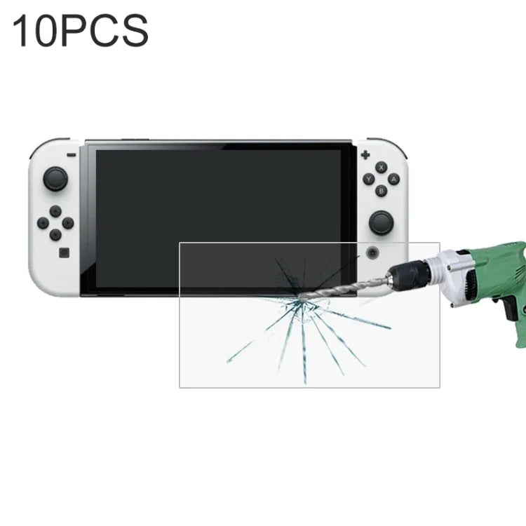 Lot de 10 films de protection en verre trempé 0,26 mm 9H 2,5D pour Nintendo Switch OLED