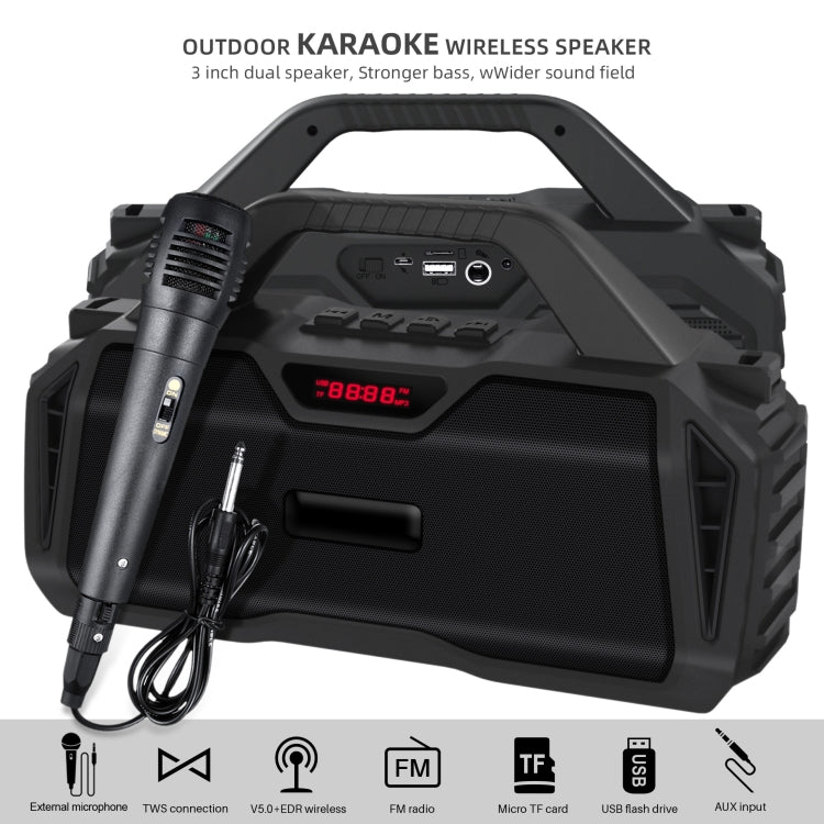 Nouvelle enceinte Bluetooth portable extérieure karaoké Rixing NR-6011M Bluetooth 5.0 avec microphone & sangle d'épaule, NR-6011M (rouge), NR-6011M (bleu), NR-6011M (vert), NR-6011M (noir)