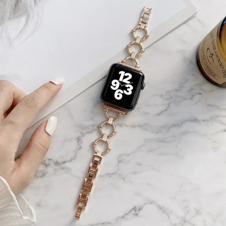 Bracelet de rechange en métal maillons O pour Apple Watch Series, 7 41mm/6&SE&5&4 40mm/3&2&1 38mm, 7 45mm/6&SE&5&4 44mm/3&2&1 42mm