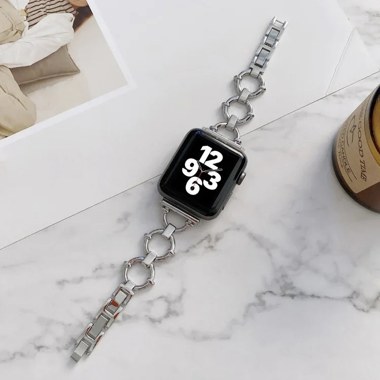 Bracelet de rechange en métal maillons O pour Apple Watch Series, 7 41mm/6&SE&5&4 40mm/3&2&1 38mm, 7 45mm/6&SE&5&4 44mm/3&2&1 42mm