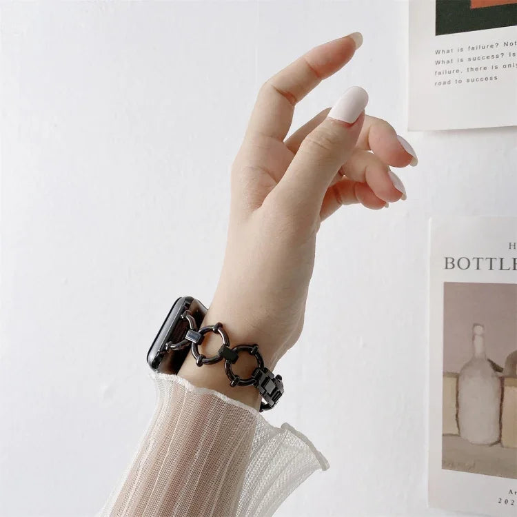 Bracelet de rechange en métal maillons O pour Apple Watch Series, 7 41mm/6&SE&5&4 40mm/3&2&1 38mm, 7 45mm/6&SE&5&4 44mm/3&2&1 42mm