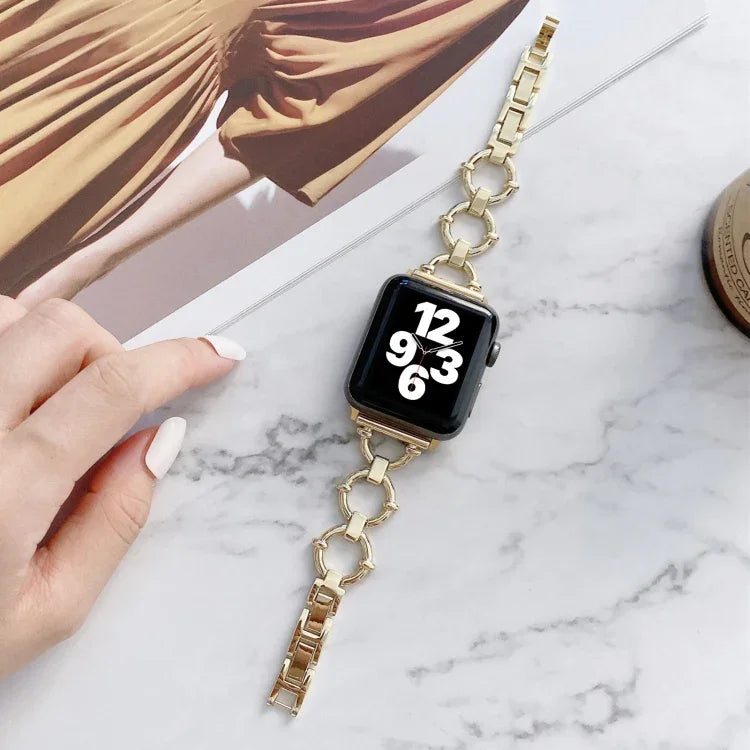 Bracelet de rechange en métal maillons O pour Apple Watch Series, 7 41mm/6&SE&5&4 40mm/3&2&1 38mm, 7 45mm/6&SE&5&4 44mm/3&2&1 42mm