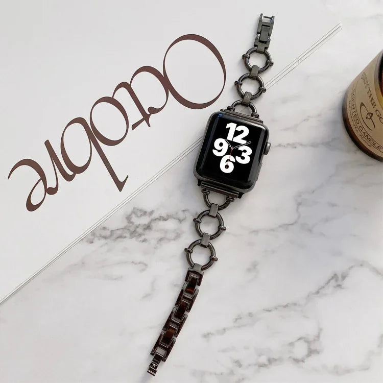 Bracelet de rechange en métal maillons O pour Apple Watch Series, 7 41mm/6&SE&5&4 40mm/3&2&1 38mm, 7 45mm/6&SE&5&4 44mm/3&2&1 42mm