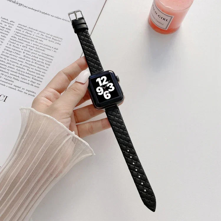 Bracelet de rechange en cuir à carreaux pour Apple Watch Series, 7 41mm/6&SE&5&4 40mm/3&2&1 38mm, 7 45mm/6&SE&5&4 44mm/3&2&1 42mm