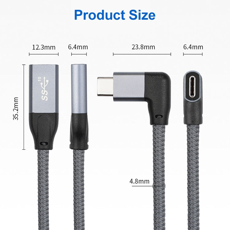 Câble d'extension de données USB-C / Type-C coudé 100W mâle à USB-C / Type-C femelle pleine fonction, 0,2 m, 0,5 m, 1 m, 1,5 m