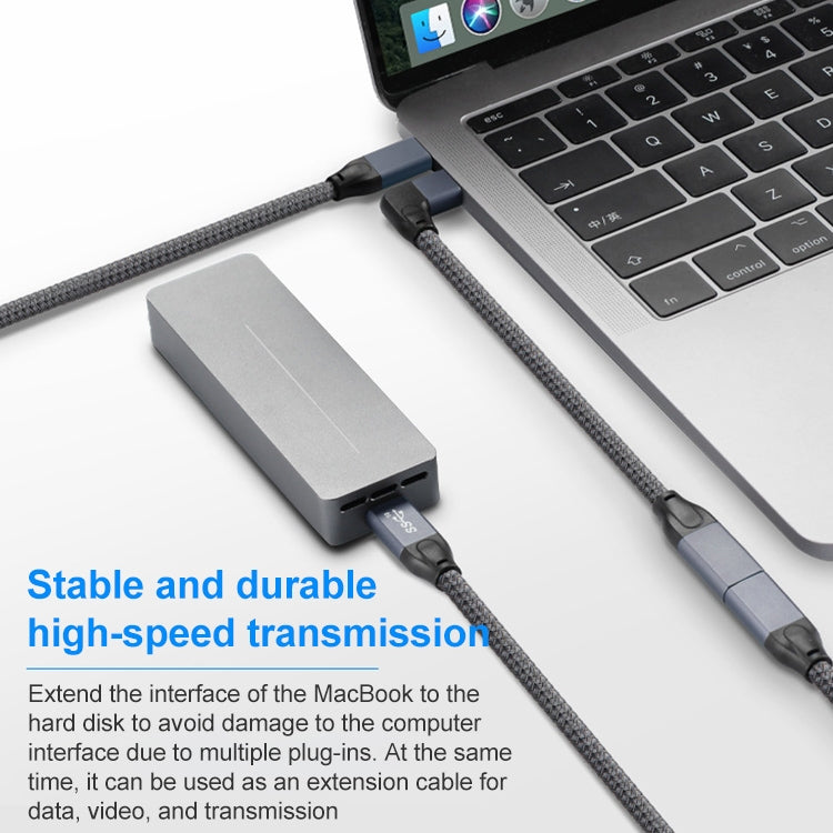 Câble d'extension de données USB-C / Type-C coudé 100W mâle à USB-C / Type-C femelle pleine fonction, 0,2 m, 0,5 m, 1 m, 1,5 m