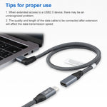 Câble d'extension de données USB-C / Type-C coudé 100W mâle à USB-C / Type-C femelle pleine fonction, 0,2 m, 0,5 m, 1 m, 1,5 m