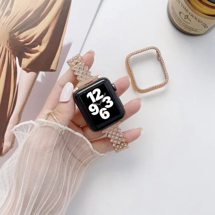 Bracelet de remplacement en métal Rhombus Full Diamond + boîtier pour Apple Watch Series, pour Apple Watch Series 6 / 5 / 4 / Watch SE 40mm, pour Apple Watch Series 6 / 5 / 4 / Watch SE 44mm, 3 & 2 & 1 42mm, 3 & 2 & 1 38mm