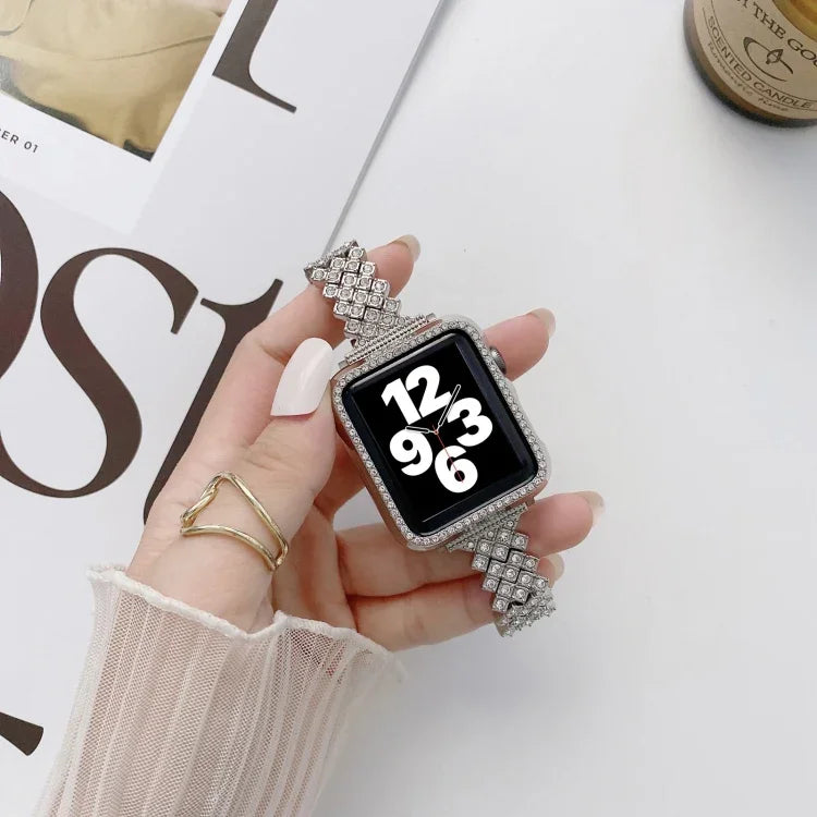 Bracelet de remplacement en métal Rhombus Full Diamond + boîtier pour Apple Watch Series, pour Apple Watch Series 6 / 5 / 4 / Watch SE 40mm, pour Apple Watch Series 6 / 5 / 4 / Watch SE 44mm, 3 & 2 & 1 42mm, 3 & 2 & 1 38mm