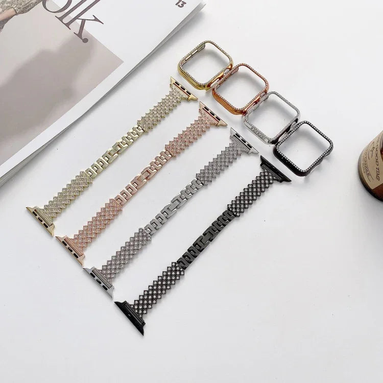 Bracelet de remplacement en métal Rhombus Full Diamond + boîtier pour Apple Watch Series, pour Apple Watch Series 6 / 5 / 4 / Watch SE 40mm, pour Apple Watch Series 6 / 5 / 4 / Watch SE 44mm, 3 & 2 & 1 42mm, 3 & 2 & 1 38mm