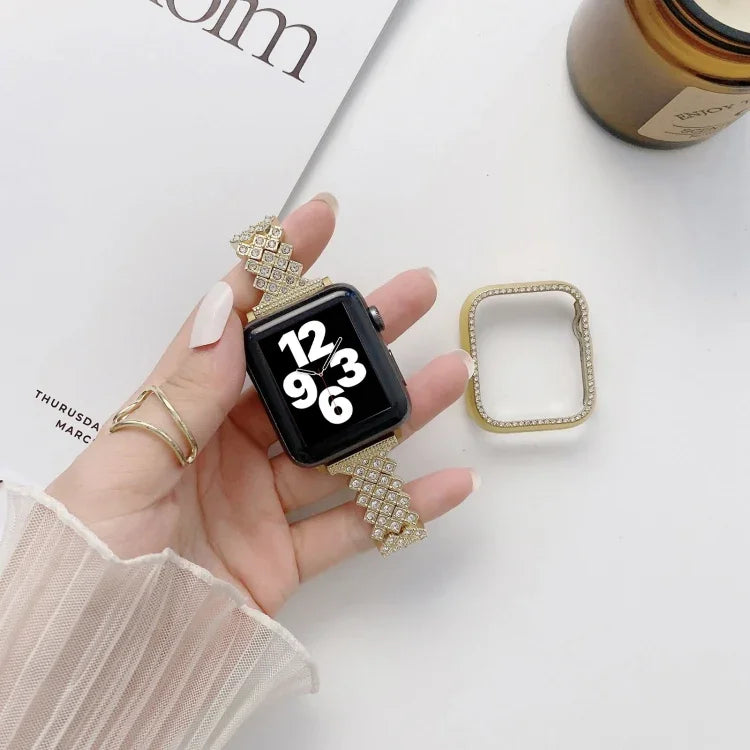 Bracelet de remplacement en métal Rhombus Full Diamond + boîtier pour Apple Watch Series, pour Apple Watch Series 6 / 5 / 4 / Watch SE 40mm, pour Apple Watch Series 6 / 5 / 4 / Watch SE 44mm, 3 & 2 & 1 42mm, 3 & 2 & 1 38mm