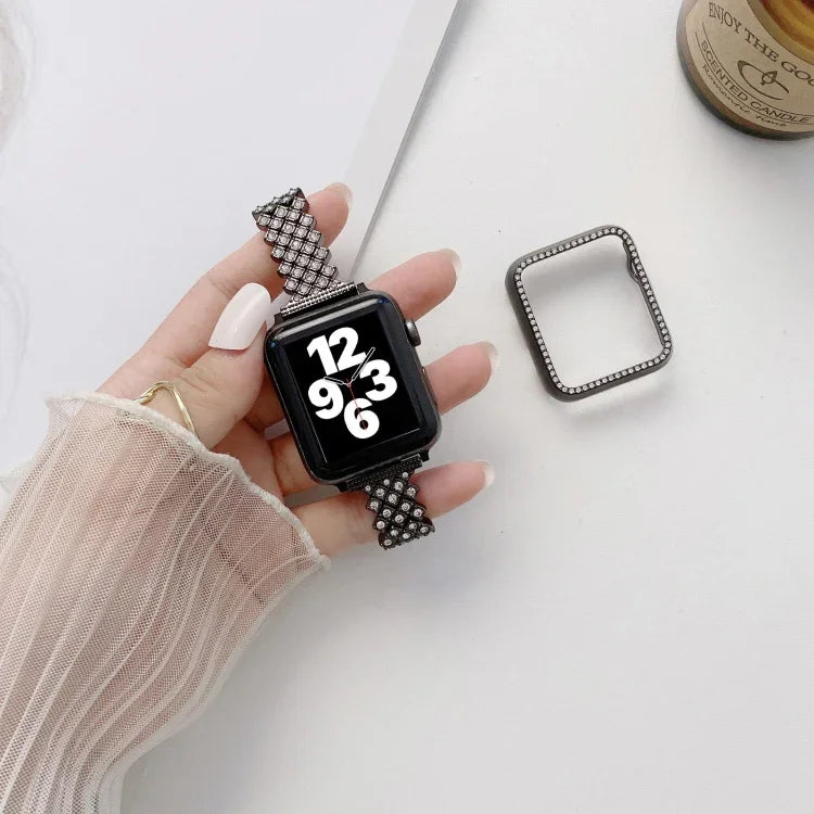Bracelet de remplacement en métal Rhombus Full Diamond + boîtier pour Apple Watch Series, pour Apple Watch Series 6 / 5 / 4 / Watch SE 40mm, pour Apple Watch Series 6 / 5 / 4 / Watch SE 44mm, 3 & 2 & 1 42mm, 3 & 2 & 1 38mm