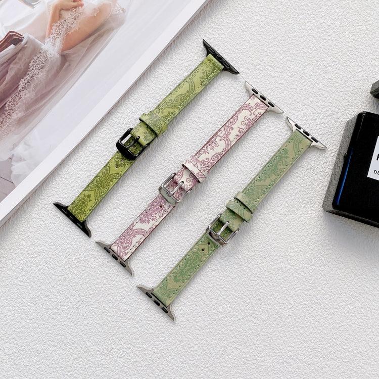 Small Slim Ethnic Leather Replacement Wrist Strap Watchband For Apple Watch Series, 7 41mm / 6&SE&5&4 40mm / 3&2&1 38mm, 7 45mm / 6&SE&5&4 44mm / 3&2&1 42mm