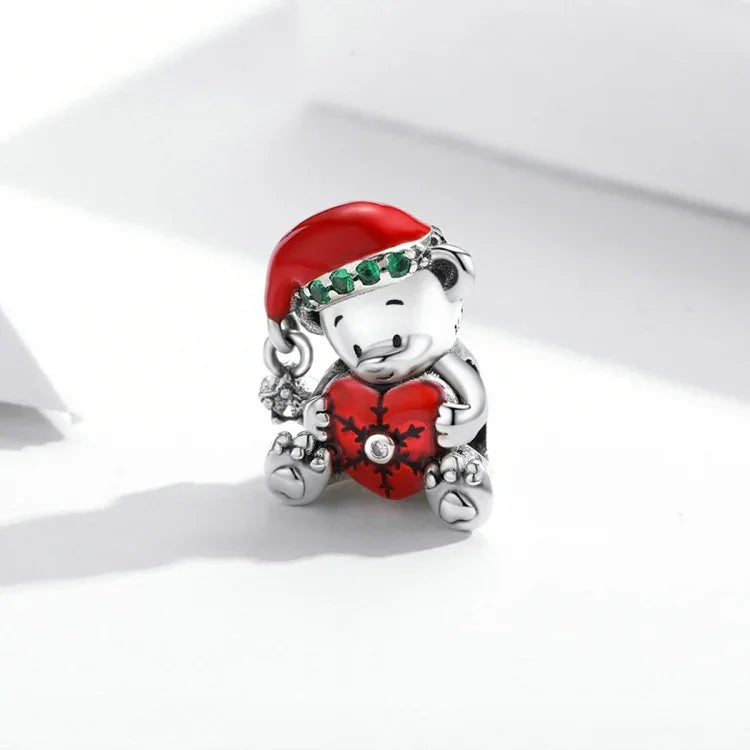 Perles Ours de Noël en Argent Sterling S925 Accessoires de Bracelet Collier DIY, SCC2035