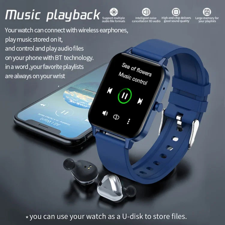 Montre connectée MX7 avec écran tactile IPS de 1,69 pouce, étanche IP68, compatible avec le suivi du sommeil, la surveillance de la fréquence cardiaque, les appels Bluetooth et la surveillance de la température corporelle.