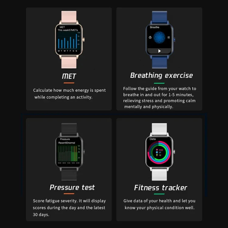 Montre connectée MX7 avec écran tactile IPS de 1,69 pouce, étanche IP68, compatible avec le suivi du sommeil, la surveillance de la fréquence cardiaque, les appels Bluetooth et la surveillance de la température corporelle.