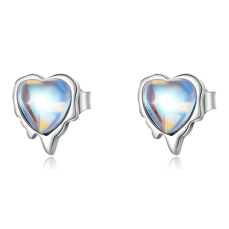 Boucles d'oreilles en argent sterling S925 avec pierre de lune en forme de cœur pour femmes, pierre de lune en forme de cœur
