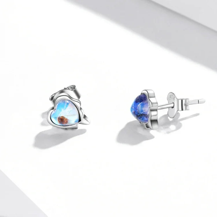 Boucles d'oreilles en argent sterling S925 avec pierre de lune en forme de cœur pour femmes, pierre de lune en forme de cœur