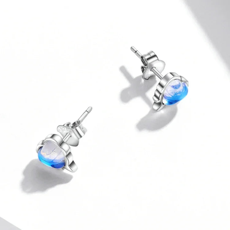Boucles d'oreilles en argent sterling S925 avec pierre de lune en forme de cœur pour femmes, pierre de lune en forme de cœur