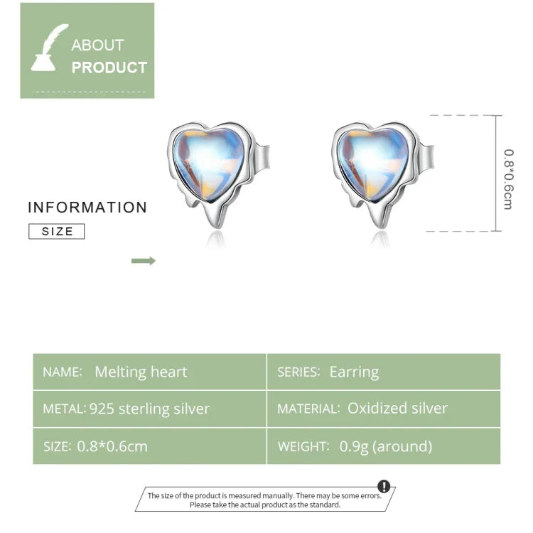 Boucles d'oreilles en argent sterling S925 avec pierre de lune en forme de cœur pour femmes, pierre de lune en forme de cœur